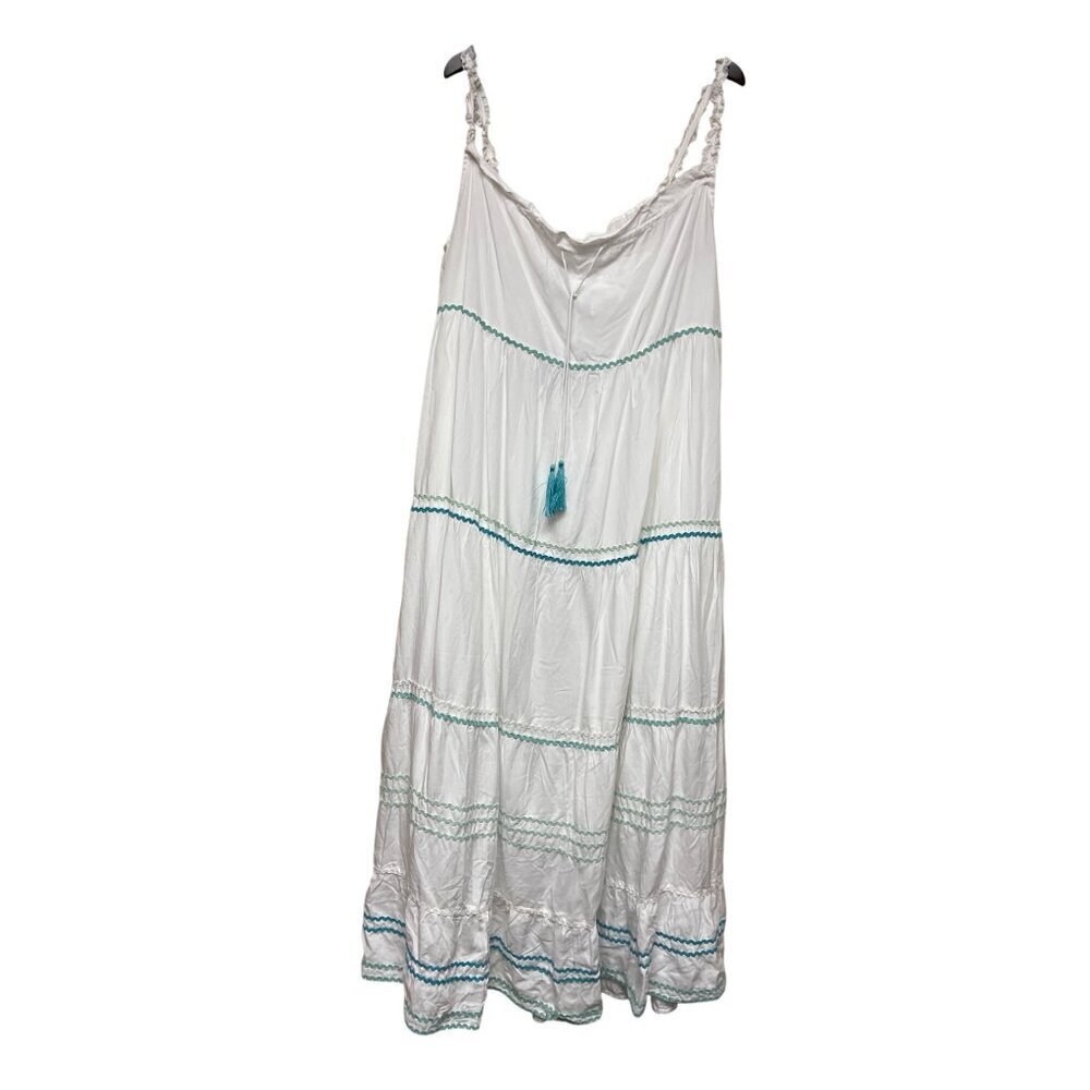 NEW! American & Beyond Ocean Tiered Maxi Dress White Viscose Sleeveless Large